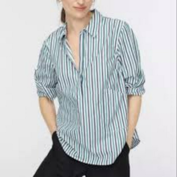 J. Crew Collared Long Sleeve Pull Over Popover shirt  front pockets XS preowed - Picture 1 of 6